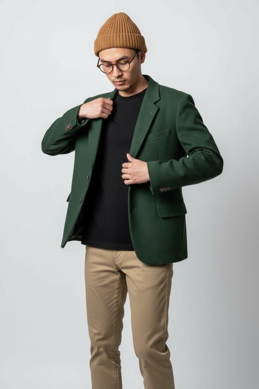 Mens Vintage Preppy Green Wool Sport Coat 40S Streetwear Hippie